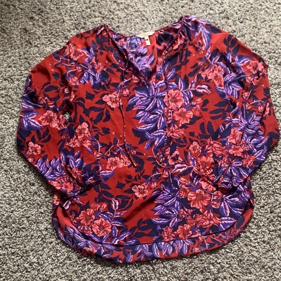 Rebecca Taylor Tops - Rebecca Taylor 100% Silk Red and Purple Floral Blouse